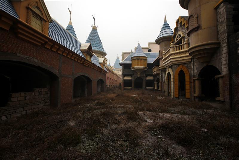 A view of abandoned buildings that were to be part of an amusement park called 'Wonderland', on the outskirts of Beijing